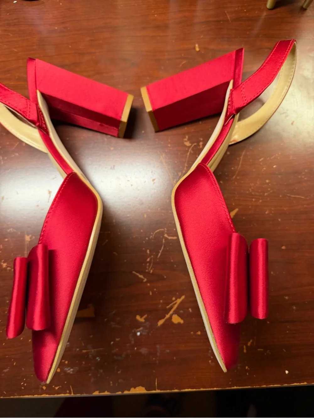 Jessica Simpson Red Satin Pointed Toe Bow Slingback Flats